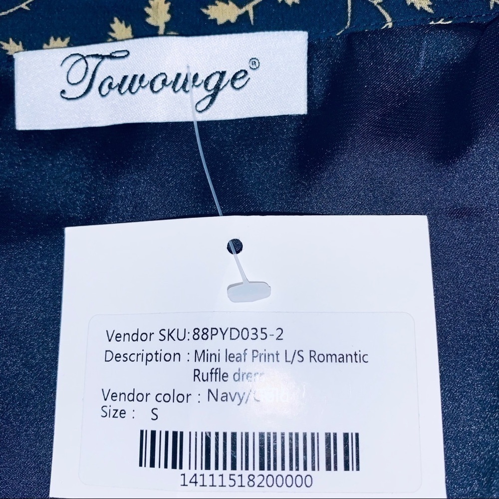 𝅺TOWOWGE Romantic Navy Print Ruffle Dress/ NWT/Size Small - Picture 7 of 7